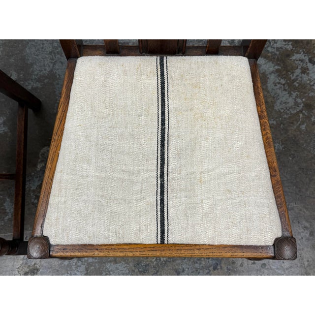 Brown Jacobean Revival Antique Oak Upholstered Side Chairs, Pair For Sale - Image 8 of 12
