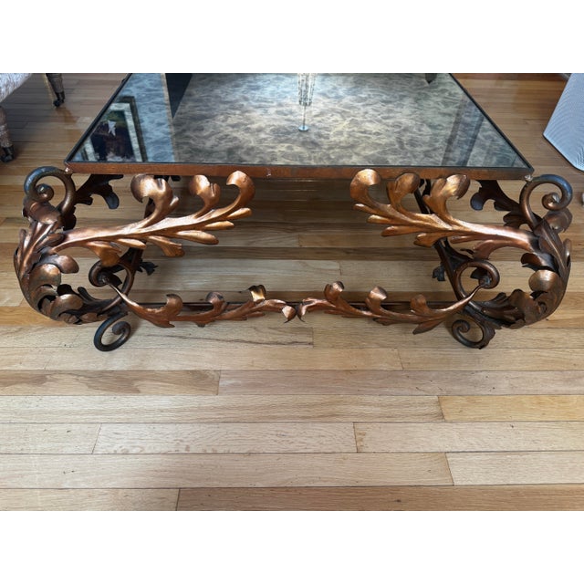 Bronze Italian Hand-Forged Iron Coffee Table With Antiqued Mirrored Top, Circa 1940 For Sale - Image 8 of 9