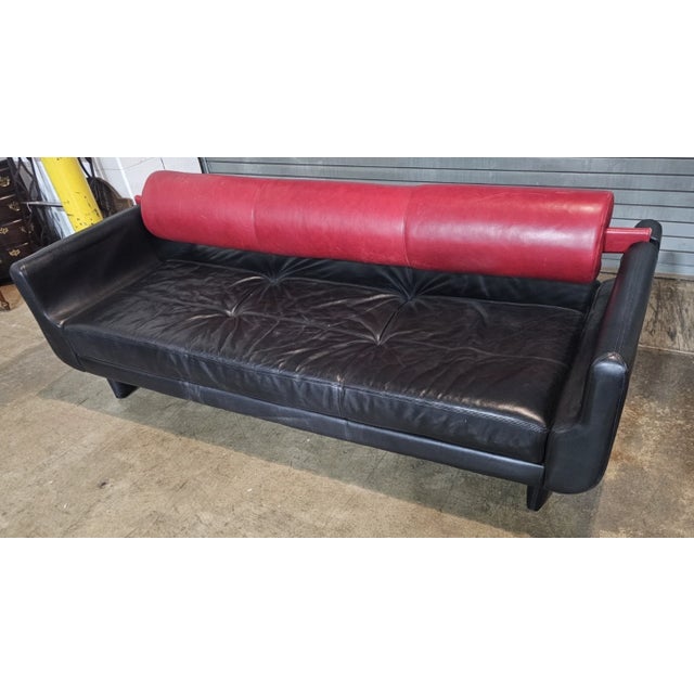 Late 20th Century Vladimir Kagan Matinee Sofa American Leather Red and Black For Sale In Cleveland - Image 6 of 14