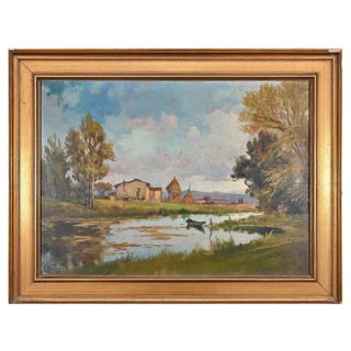 Giovanni Meroli, Landscape, Oil on Canvas, Mid-20th Century For Sale