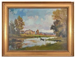 Giovanni Meroli, Landscape, Oil on Canvas, Mid-20th Century