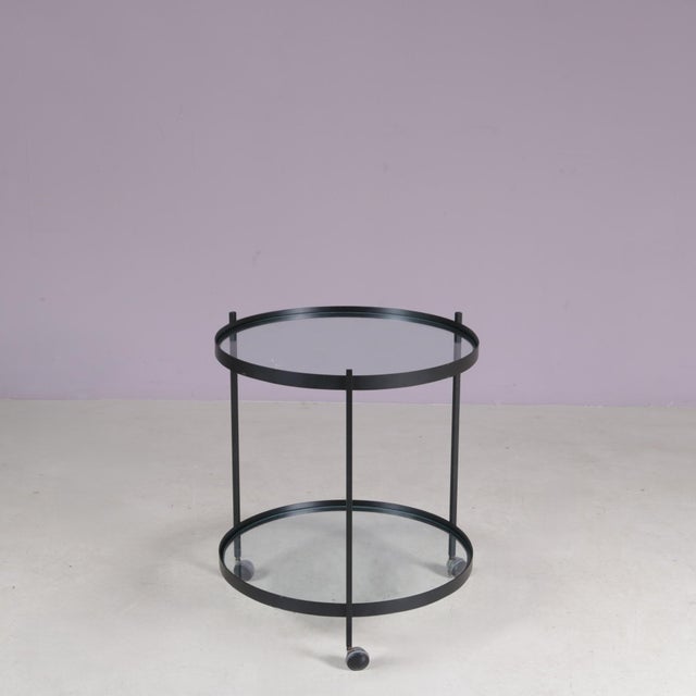 Round Trolley Black Metal with Two Glass Tops by Janni Van Pelt NL, 1960s For Sale - Image 4 of 8