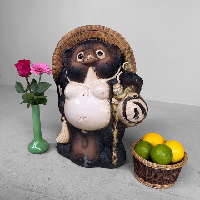 1970s Large Shōwa Decorative Tanuki Raccoon Dog Shigaraki Earthenware, Japan, 1970s For Sale - Image 5 of 11