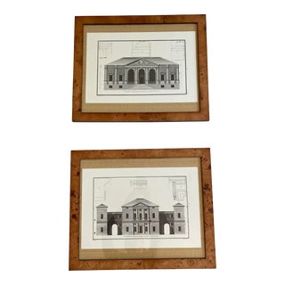 Architectural Italian 1500's Prints Framed in Burl by Andrea Palladio For Sale