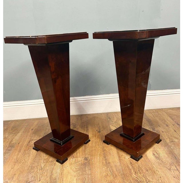 Art Deco Inlaid Pedestal Side Tables, Set of 2 For Sale - Image 13 of 16