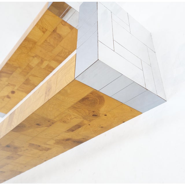 Pair Paul Evans Bracket Shape Burl Walnut Polished Chrome Hanging Shelves Mint For Sale - Image 9 of 11