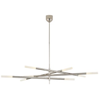 Kelly Wearstler for Visual Comfort Signature Rousseau Grande Eight Light Articulating Chandelier in Polished Nickel with Etched Crystal For Sale