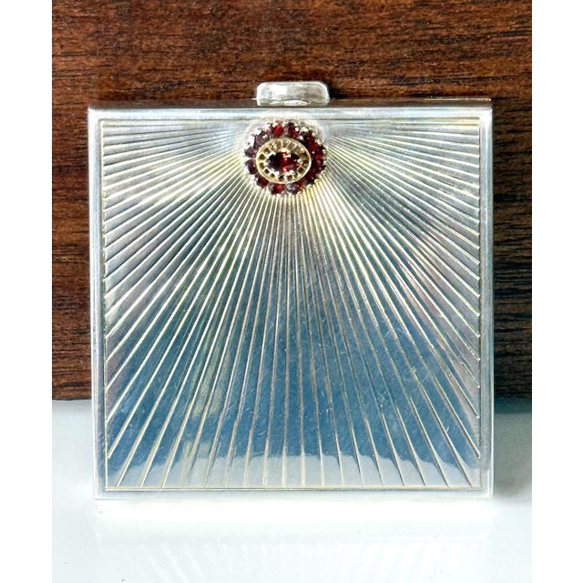 French Art Deco Sterling Silver with Gemstone Rosetta Compact Case by Cartier For Sale - Image 17 of 17