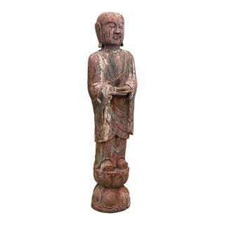 Vintage Life Size Wood Buddha Statue For Sale