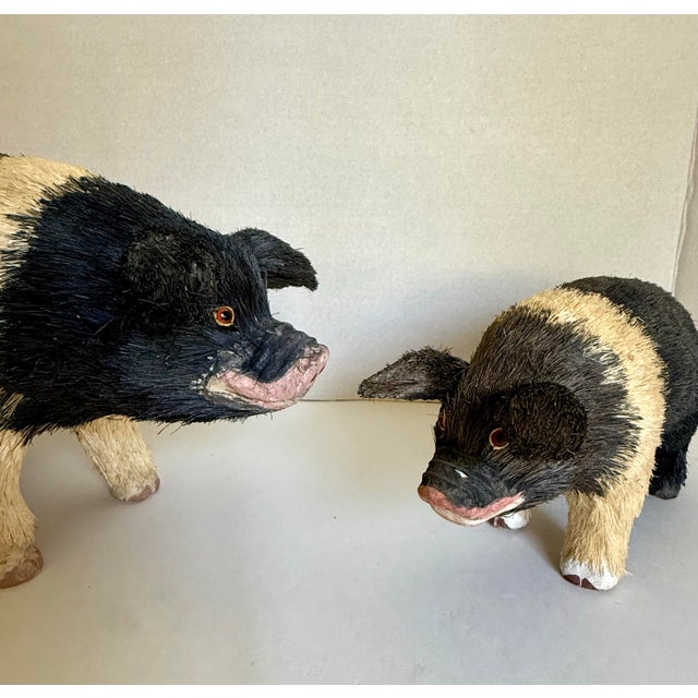 Pair Folk Art Farmhouse Papier-Mache and Straw Figurative Pigs For Sale - Image 9 of 11