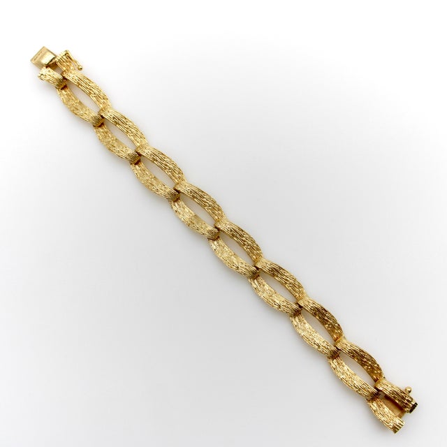 14k Gold Zelman & Friedman Vintage Textured Elongated Link Bracelet For Sale - Image 4 of 9
