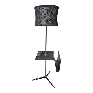 Lucite Floor Lamp W/ Chrome and Brocade Double Shade Hollywood Regency Mid-Century Modern For Sale