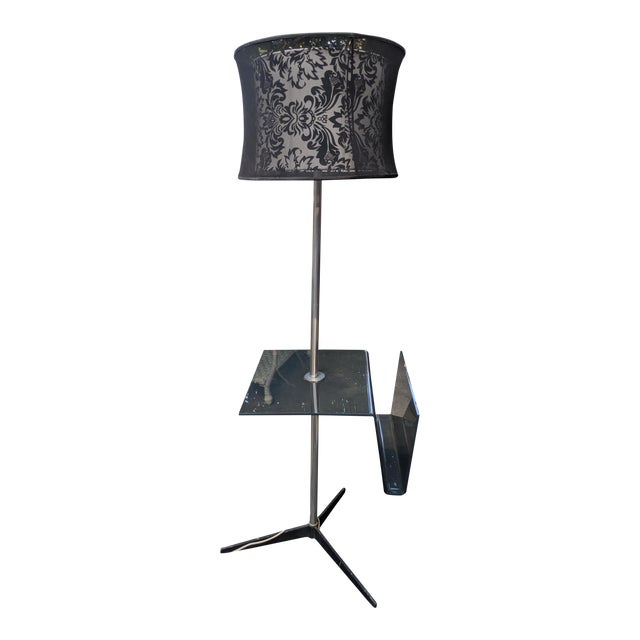 Mid Century Modern Chrome Lucite Floor Lamp With Magazine Rack And