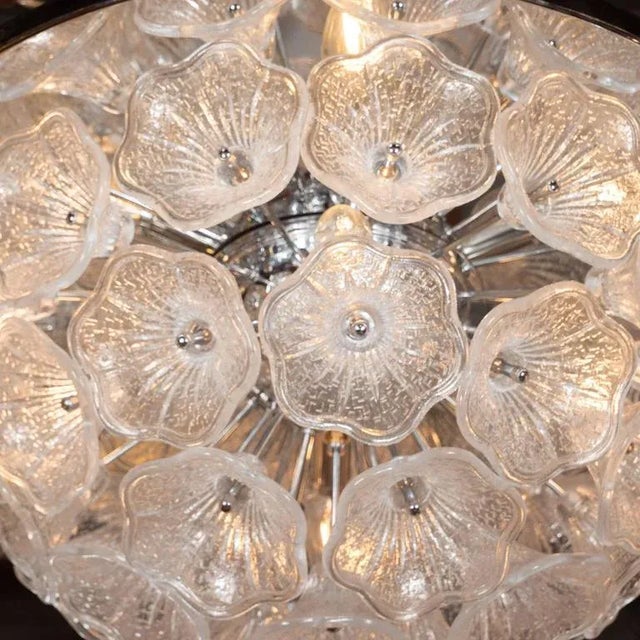 Metal Handblown Murano Textured Glass Floral Chandelier with Polished Chrome Fittings For Sale - Image 7 of 8