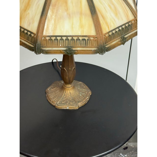 Arrow Lighting Vintage Tiffany-Style Amber Slag Glass Table Lamp, Vintage For Sale - Image 4 of 12