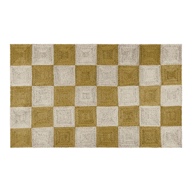 Part & Parcel Goods Jute Sample Block Rug, 6"x6", Olive and Sky Bue For Sale