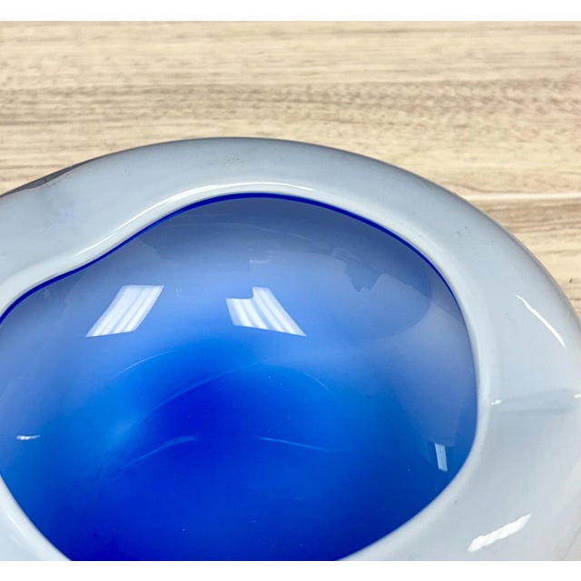 Vintage Blue Glass Ashtray – Midcentury Modern Wavy Design For Sale - Image 4 of 8
