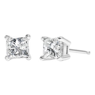 AGS Certified 14K White Gold 1.0 Cttw 4-Prong Set Princess-Cut Solitaire Diamond Push Back Stud Earrings (I-J Color, SI2-I1 Clarity) - 2 Pieces For Sale