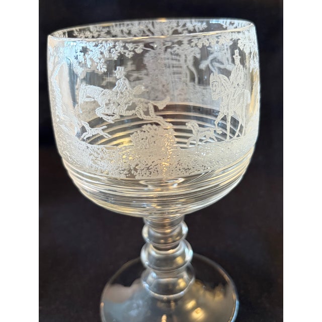 Mid-Century Modern 1930s Cambridge Imperial Fox Hunt Scene Glass Goblets Tally Ho Hay Day - Set of 9 For Sale - Image 3 of 15