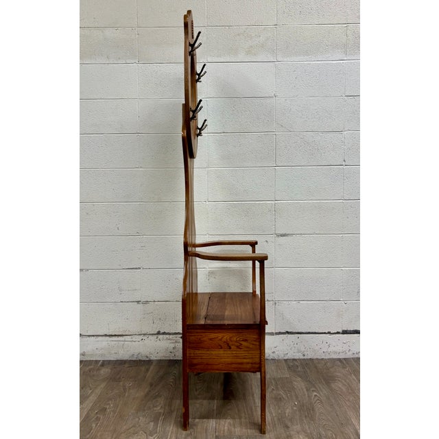 Brown Antique Arts and Crafts Style American Oak Hall Tree With Mirror and Storage For Sale - Image 8 of 10