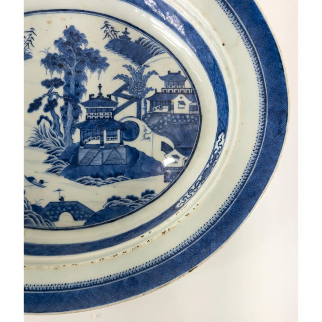 18th Century Chinese Chinoiserie Blue and White Nanking Platter Tray For Sale - Image 4 of 13