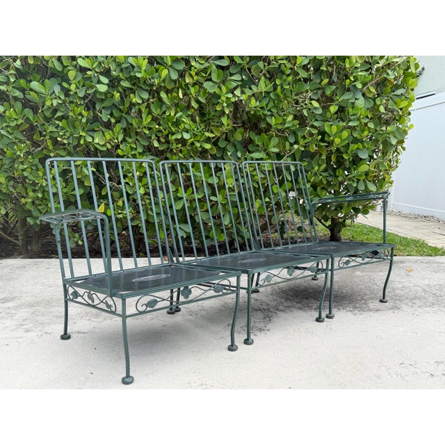 Vintage 74” Meadowcraft 3-Piece Modular Wrought Iron Garden Sofa For Sale - Image 9 of 12