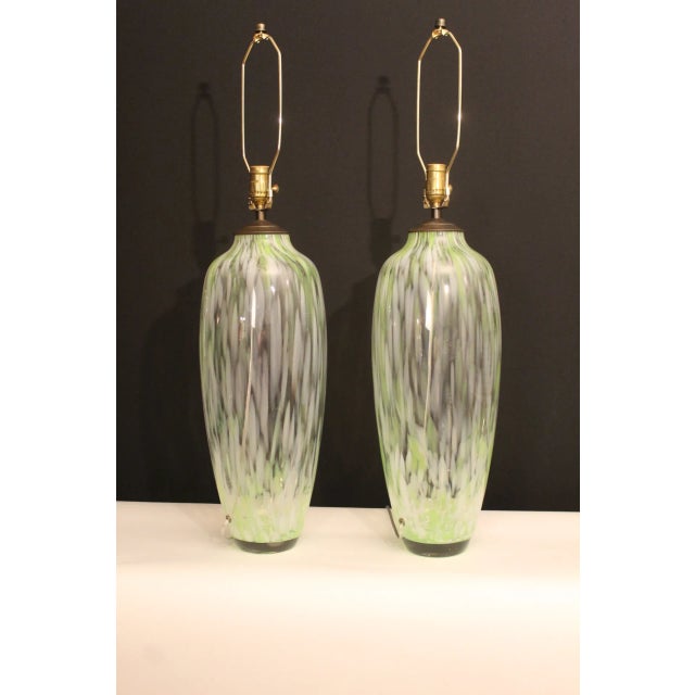 Mid 20th Century Seguso Style Murano Glass Lamps - a Pair For Sale - Image 10 of 12