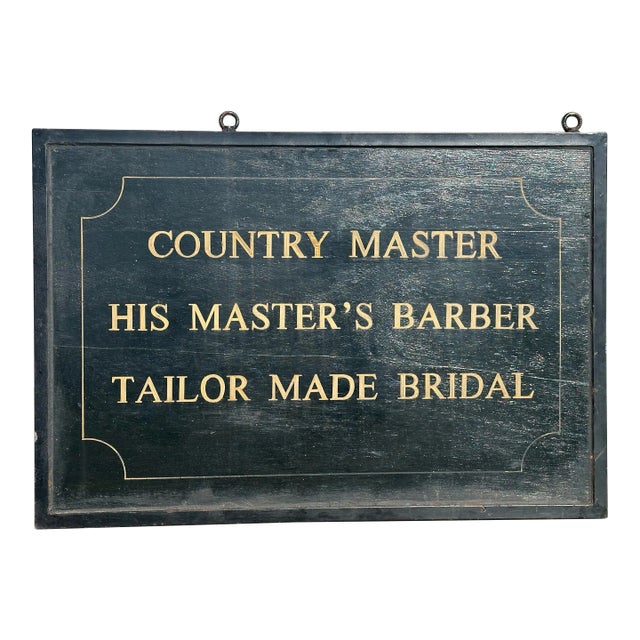 Antique English Country Barber and Tailor Double Sided Wooden Hand Painted Sign For Sale