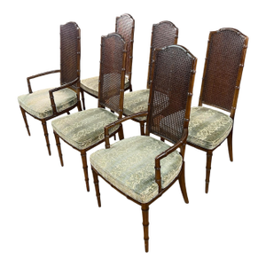 Vintage Solid Wood High Back Faux Bamboo Dining Chairs