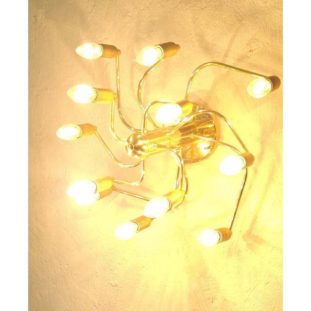 Metal Mid-Century Modern 3-Level Spiral Brass Chandelier with 12 Lights, 1960s For Sale - Image 7 of 8