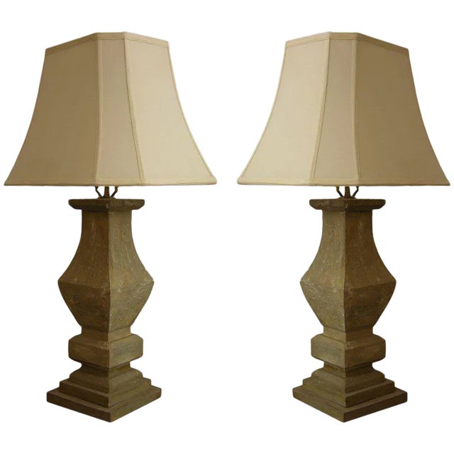 1920s French Shabby Chic Baluster Wooden Table Lamps - a Pair For Sale