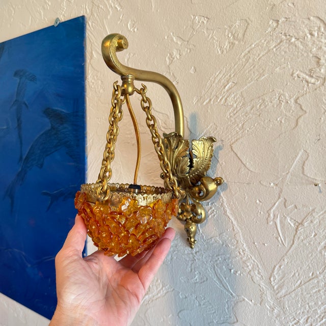 Vintage Pair of Czech Amber Glass Beaded Wall Sconces For Sale - Image 12 of 12