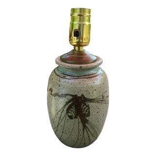 1980s Hand Painted Pottery Lamp For Sale