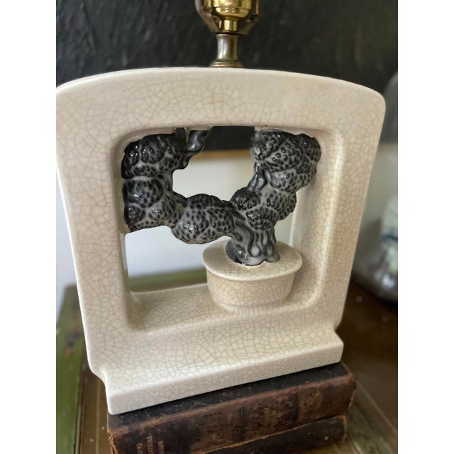 Mid 20th Century MCM Crackle Glaze Asian Bonsai Ceramic Lamp For Sale - Image 4 of 10