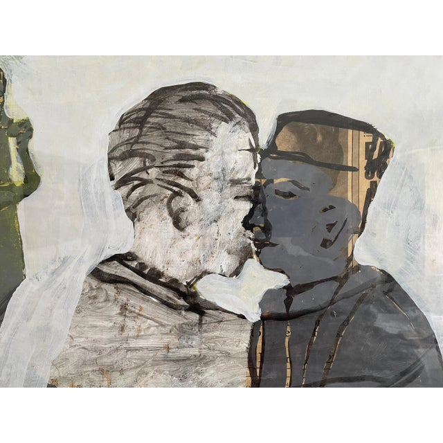 1984 "Strange Encounter" Contemporary Abstract Figurative Mixed-Media Painting on Paper by Angus Hood, Framed For Sale - Image 4 of 5