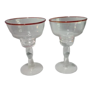 Pair of Late 20th Century Hand Blown Villeroy & Boch Red Rim Margarita Glasses