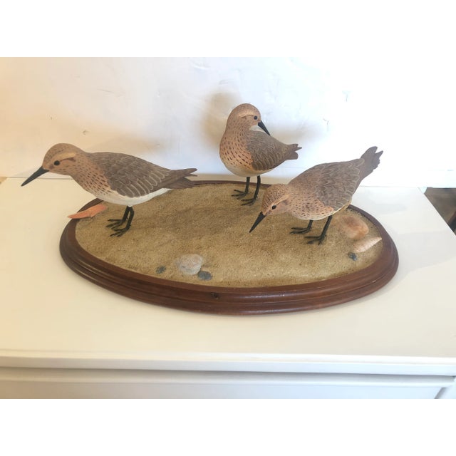 Nantucket Oval Tabletop Sculpture of Carved Wood Sandpipers on the Beach For Sale - Image 11 of 11
