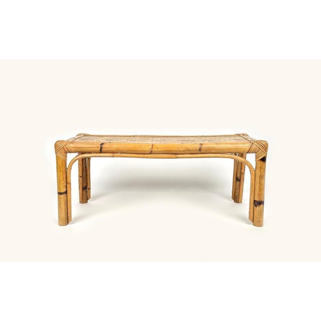 Mid-Century Rectangular Rattan and Bamboo Coffee Side Table, Italy, 1960s For Sale - Image 3 of 14