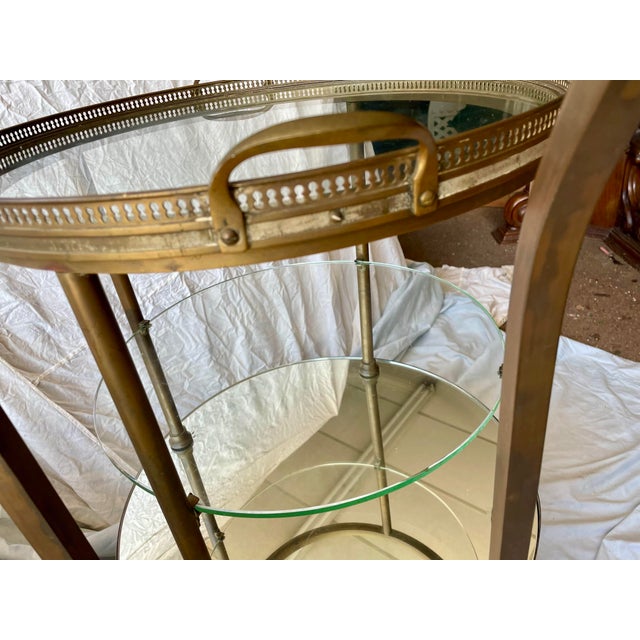 Early 20th Century Italian Rotating Round Brass & Glass Bar/Desert Cart Trolley Removeable Tray For Sale - Image 11 of 12