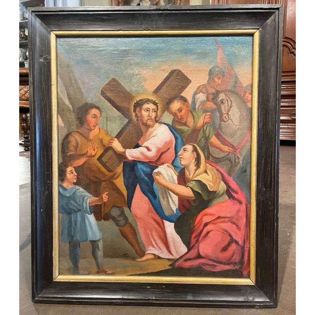 18th Century French Oil on Canvas Painting "Sixth Station of the Cross" For Sale - Image 4 of 9