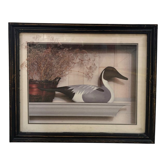 Framed Sporting Art Duck Decoy Print in Distressed Black Frame For Sale