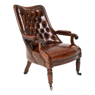 Antique William IV Leather Lounge Chair, 1830 For Sale