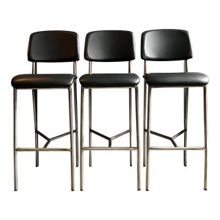 Industry West Leather Counter Stools - Set of 3 For Sale