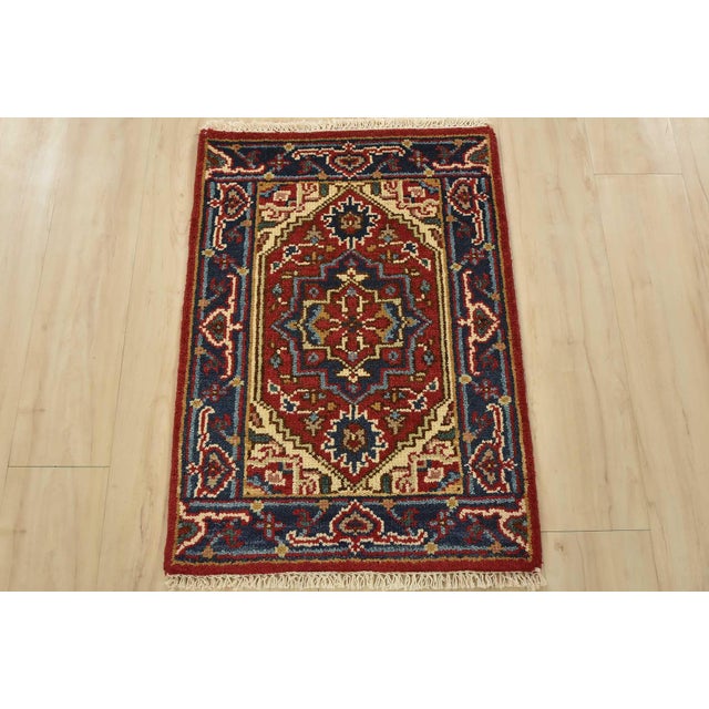 Tribal Heriz Rug 2’1” X 2’11” Red Wool Traditional Hand-Knotted Oriental Carpet For Sale - Image 3 of 7