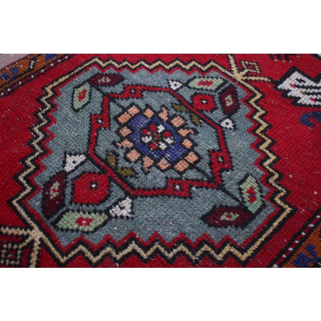 Red 1950s Turkish Vintage Wool Doormat Rug For Sale - Image 8 of 13