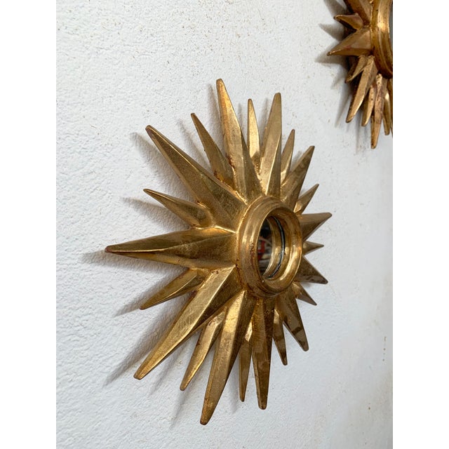 Late 20th Century Sunburst Carved Golden Mirrors, a Pair For Sale - Image 10 of 10