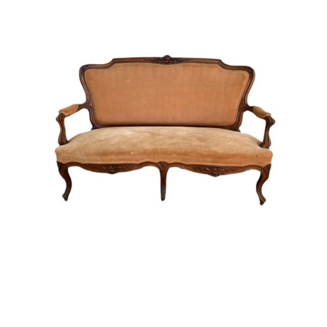 Wood Late 19th C. French Velvet Settee For Sale - Image 7 of 7