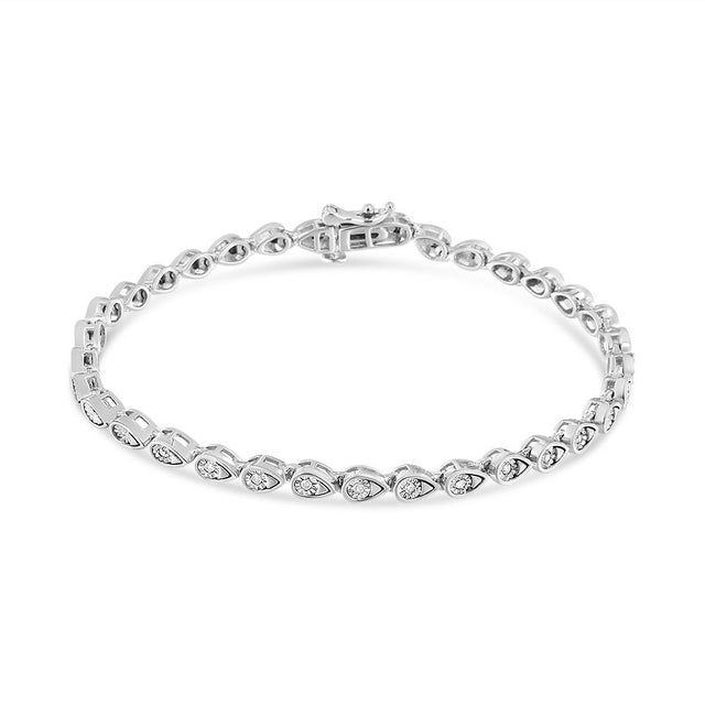 Contemporary .925 Sterling Silver 1/10 Cttw Round-Cut Diamond Pear Link 7.25" Bracelet (I-J Color, I2-I3 Clarity) For Sale - Image 3 of 6