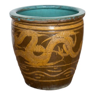 Antique Chinese Dragon Egg Art Pottery Dragon Jardinière Planter For Sale