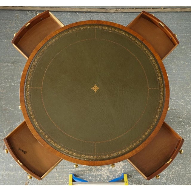 Fine Regency Drum Top Library Table with Aged Green Leather Top For Sale - Image 14 of 15